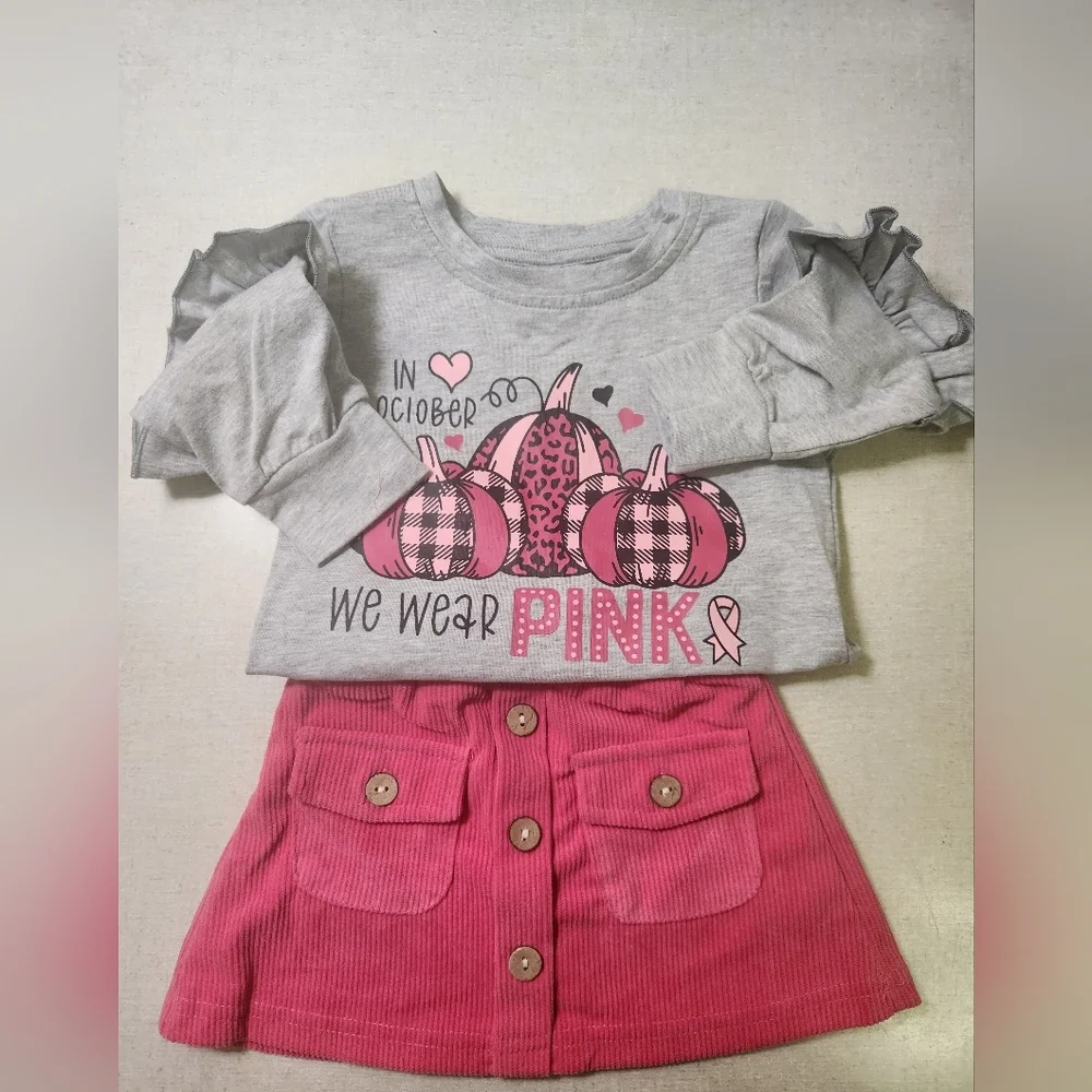Gray and Pink Pumpkin Long Sleeve Tee, 2XS, NWOT, Breast Cancer Month